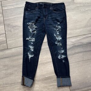 American Eagle Outfitters Ripped Dark Blue Ankle Jeans